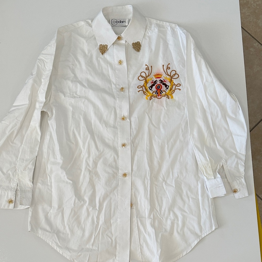 Versace White Shirt with Gold and Red Embroidery